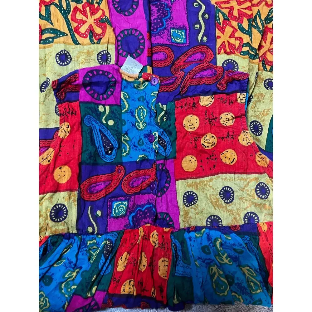 Vintage Cooper Key Boho hippie patchwork colorful  cotton lined dress girl 10/12